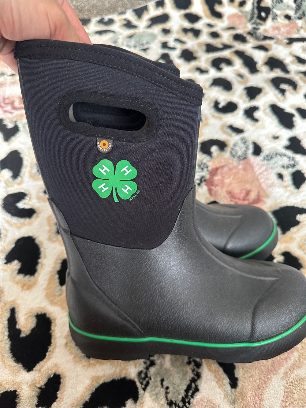 Kids Black & Green 4‑H Neoprene Rain Boots